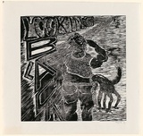 Title: Looking back | Date: 1990 | Technique: woodcut, printed in black ink, from one block