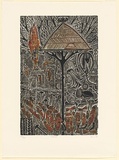 Artist: Nona, Dennis. | Title: Imanoh | Date: 1992 | Technique: linocut, printed in black ink, from one block; hand coloured a la coupe [wet on wet technique] | Copyright: Courtesy of the artist and the Australia Art Print Network