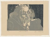 Artist: AMOR, Rick | Title: Manning Clark. | Date: 1990 | Technique: woodcut, printed in colour, from two blocks