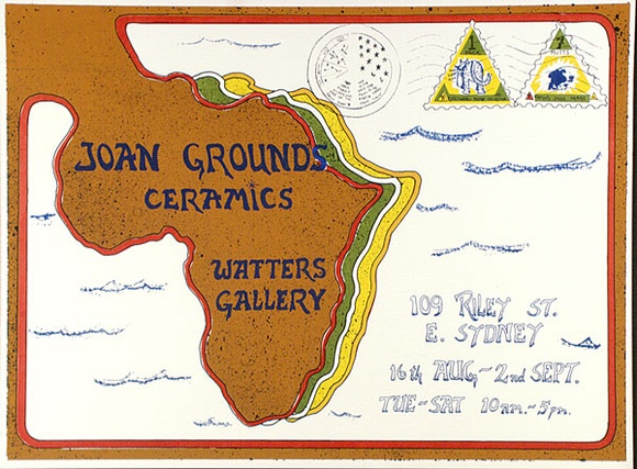 Artist: LITTLE, Colin | Title: Joan Grounds ceramics: Watters Gallery, [Sydney 16 August - 2 September 1972] [1]. | Date: 1972 | Technique: screenprint, printed in colour, from multiple stencils