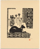 Artist: Thorpe, Lesbia. | Title: Egyptian cat | Date: 1991 | Technique: linocut, printed in black ink, from one block; letterpress on verso