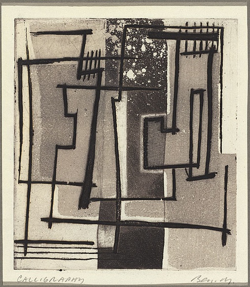Artist: MADDOCK, Bea | Title: Calligraphy | Date: 1959 | Technique: etching, aquatint, deep etch and relief-etching, printed in colour, from one copper plate