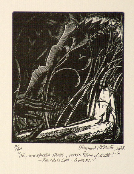 Artist: McGrath, Raymond. | Title: Oh unexpected stroke, worse than of death! | Date: 1928 | Technique: wood-engraving, printed in black ink, from one block