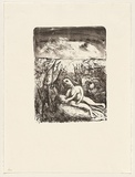 Artist: Shead, Garry. | Title: not titled [Queen and Duke with kangaroos and sheep] | Date: c.1996-98 | Technique: lithograph, printed in sepia ink, from one stone | Copyright: © Garry Shead