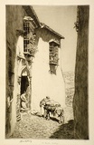 Artist: LINDSAY, Lionel | Title: A hawker, Ronda, Spain | Date: 1934 | Technique: etching, printed in brown ink with plate-tone, from one plate | Copyright: Courtesy of the National Library of Australia
