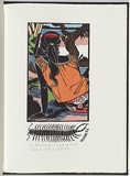Artist: White, Robin. | Title: Not titled (Florence with a centipede). | Date: 1985 | Technique: woodcut, printed in black ink, from one block; handcoloured