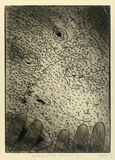 Artist: Yaxley, Bill. | Title: Meteor strike near Wolf Creek | Date: 1992 | Technique: etching, printed in black ink with plate-tone, from one copper plate
