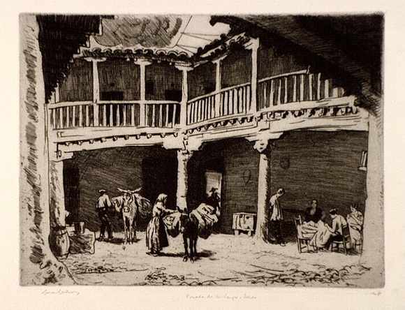 Artist: LINDSAY, Lionel | Title: Posada de la sangre, Toledo | Date: 1926 | Technique: etching, printed in warm black ink with plate-tone, from one plate | Copyright: Courtesy of the National Library of Australia