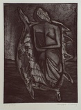 Artist: Bodey, Elisabeth. | Title: Venus figure | Date: 1986, November | Technique: sugarlift etching, printed in blue/black ink, from one plate