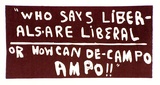 Artist: Greenwood, Brent. | Title: Who says liberals are liberal, or, how cande-campo ampo!!. (Poster supporting SEC maintenance workers' strike, La Trobe Va | Date: (1977) | Technique: linocut, printed in red ink, from one block
