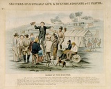 Title: Sunday at the diggings | Date: c.1865 | Technique: lithograph, printed in black ink, from one stone, hand-coloured