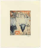 Title: Bull's head | Date: 1991 | Technique: etching, printed in blue and orange ink, from one plate