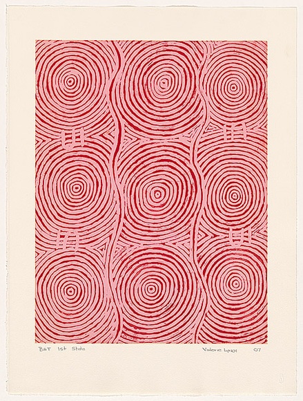 Artist: Lynch Napaltjarri, Valerie | Title: Untitled (1). | Date: 2007 | Technique: open-bite etching and aquatint with colour roll, printed in colour, from two plates