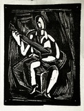 Artist: Barwell, Geoff. | Title: (The guitar player). | Date: (1955) | Technique: linocut, printed in black ink, from one block