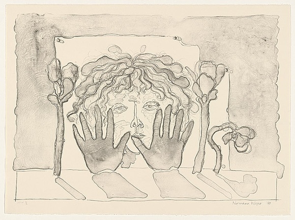 Artist: WIGHT, Normana | Title: not titled [keeping quiet] | Date: 1990 | Technique: lithograph, printed in grey ink, from one stone