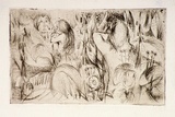 Artist: Barwell, Geoff. | Title: (Children among tall grasses). | Date: (1955) | Technique: etching and drypoint, printed in sepia ink with plate-tone, from one plate