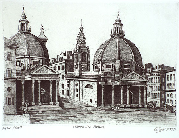 Artist: Dickson, Clive. | Title: Piazza del popolo | Date: 2000, September | Technique: etching and aquatint, printed in black ink, from one plate
