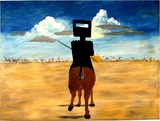 Artist: The Pott Still Press. | Title: (Ned Kelly riding a horse). | Date: 1981 | Technique: photo-offset lithogaph, printed in colour
