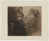 Artist: Hick, Jacqueline. | Title: Cafe | Date: (1942) | Technique: etching and aquatint, printed in brown ink with plate-tone, from one plate