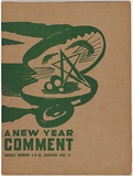 Artist: Thake, Eric. | Title: A Comment - no.9,10, January 1942 | Date: January 1942 | Technique: linocut, printed in green ink, from one block; letterpress text