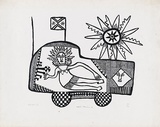 Artist: Kauage, Mathias. | Title: Meri i draivim ka  [Woman driving a car] | Date: c.1976 | Technique: screenprint, printed in black ink, from one screen