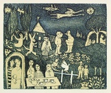 Artist: Allen, Joyce. | Title: (Tea party). | Date: (1980s) | Technique: etching, printed in colour, from two  plates