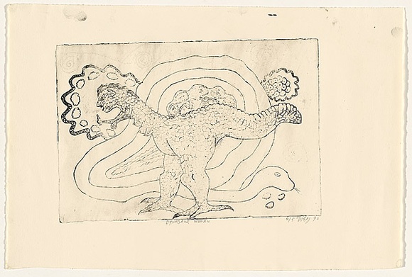 Title: Dinosaur woman | Date: 1990 | Technique: etching, printed in black ink with plate-tone, from one plate