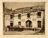 Artist: LINDSAY, Lionel | Title: Old mill, Sussex Street | Date: c.1912 | Technique: etching and aquatint, printed in brown ink with plate-tone, from one plate | Copyright: Courtesy of the National Library of Australia