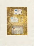 Artist: MADDOCK, Bea | Title: Mail | Date: 1976 | Technique: photo-etching, aquatint and softground etching, printed in colour, from seven plates; collage additions