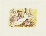 Artist: Pugh, Clifton. | Title: Leda and the emu [2] | Date: 1988, July | Technique: lithograph, printed in colour, from two stones; hand-coloured