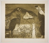 Artist: Haxton, Elaine | Title: Mykonos | Date: 1969 | Technique: etching and aquatint, printed in brown-green ink
