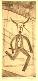 Artist: White, Nigel. | Title: Horn man | Date: 1991 | Technique: drypoint, printed in sepia ink, from one plate