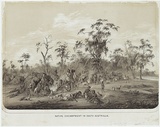 Artist: SCHRAMM, Alexander | Title: Native encampment in South Australia. | Date: c.1859 | Technique: chalk-lithograph, printed in colour, from two stones