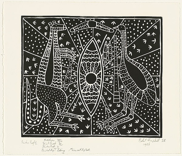 Title: Australian Aboriginal emblem | Date: 1986 | Technique: linocut, printed in black ink, from one block