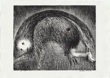 Artist: BOYD, Arthur | Title: The Wolf of Gubbio with St Francis in a bent tree. | Date: (1965) | Technique: lithograph, printed in black ink, from one plate | Copyright: Reproduced with permission of Bundanon Trust