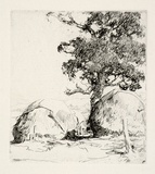 Artist: Herbert, Harold. | Title: Haystacks | Date: c.1928 | Technique: etching, printed in black ink, from one plate