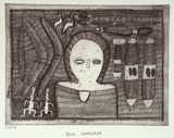Artist: KARADADA, Ross | Title: not titled #1 [wandjina] | Date: 1995, proofed | Technique: etching, printed in black ink, from one plate