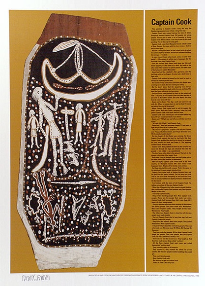 Artist: R. Dan, Paddy | Title: Captain Cook | Date: 1988 | Technique: offset lithograph, printed in colour, printed from multiple stones [or plates], from process colour plates plus black