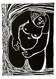 Artist: LAWTON, Tina | Title: (Kneeling woman) | Date: c.1963 | Technique: linocut, printed in black ink, from one block