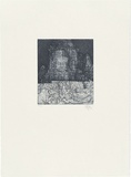 Title: Bayon, towers and relief | Date: 1999 | Technique: etching and aquatint, printed in blue/black ink, from one plate