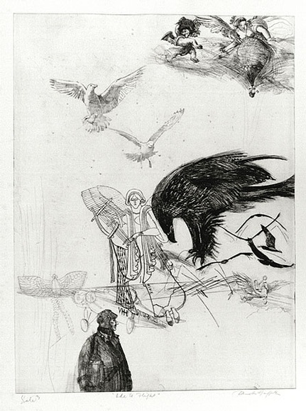 Artist: GRIFFITH, Pamela | Title: Ode to flight | Date: 1980 | Technique: etching, soft ground, hard ground, rocker printed in black ink, from one zinc plate | Copyright: © Pamela Griffith