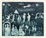 Artist: Allen, Joyce. | Title: (Tea party). | Date: (1980s) | Technique: etching, aquatint printed in blue ink, from one  plate