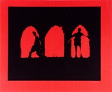 Artist: Conacher, Andrew. | Title: (Poster of two figures in archways). | Date: c.1974 | Technique: screenprint, printed in red ink, from one stencil