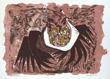 Artist: Pugh, Clifton. | Title: Fighting cocks | Date: 1988, July | Technique: lithograph, printed in colour, from two stones; hand-coloured