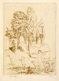 Artist: LINDSAY, Lionel | Title: Evensong | Date: 1917 | Technique: etching and aquatint, printed in light brown ink, from one plate | Copyright: Courtesy of the National Library of Australia