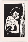 Artist: LAWTON, Tina | Title: (Child holding a ball) | Date: c.1963 | Technique: linocut, printed in black ink, from one block