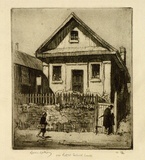 Artist: LINDSAY, Lionel | Title: Old Pitt Street School House | Date: 1917 | Technique: etching and aquatint, printed in blrown ink with plate-tone, from one plate | Copyright: Courtesy of the National Library of Australia