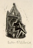Artist: OGILVIE, Helen | Title: (Satan-like male figure seated on throne) | Date: (1953) | Technique: wood-engraving, printed in black ink, from one block