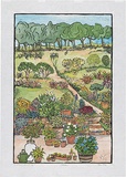 Artist: Allen, Joyce. | Title: Garden. | Date: c.1980s | Technique: linocut, printed in black ink, from one block; hand-coloured