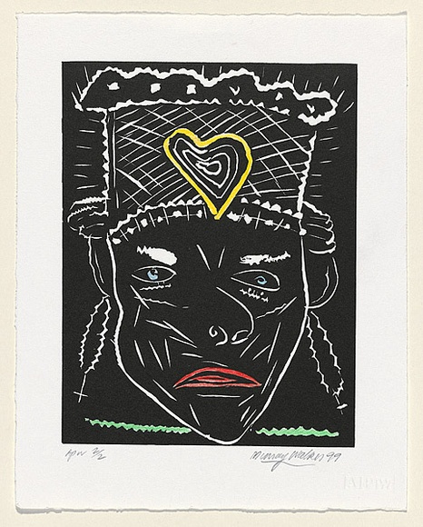 Artist: WALKER, Murray | Title: Paris woman | Date: 1999, November | Technique: linocut, printed in black ink, from one block; hand-coloured | Copyright: © Murray Walker